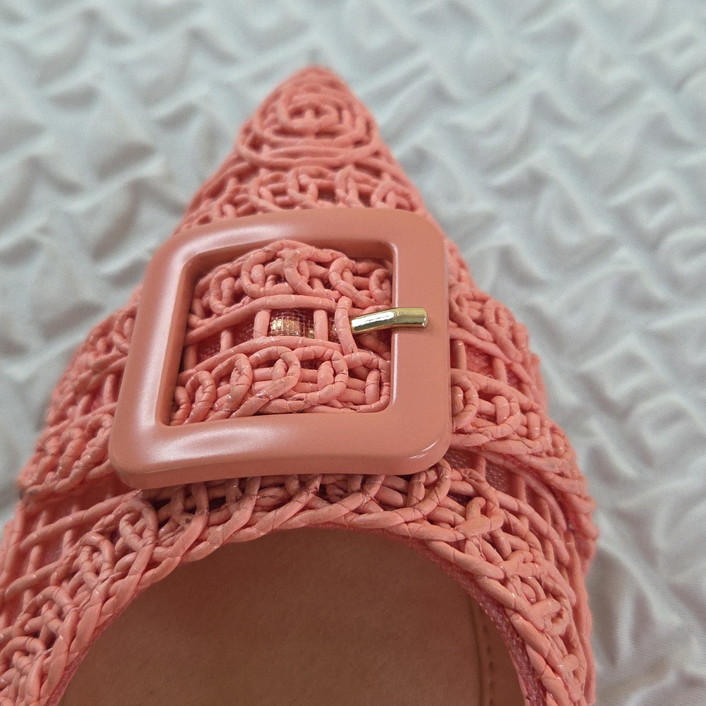 Alex Marie Coral Pink Woven Pointed Kitten Heels 7.5 - Picture 15 of 16